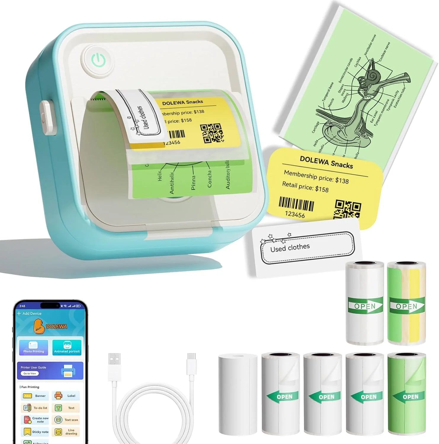 New D5 Label Printer Inkless Thermal Label Maker 12-57mm Paper Adjustable Sticker Pocket Mini Printer for photo | color:Silver