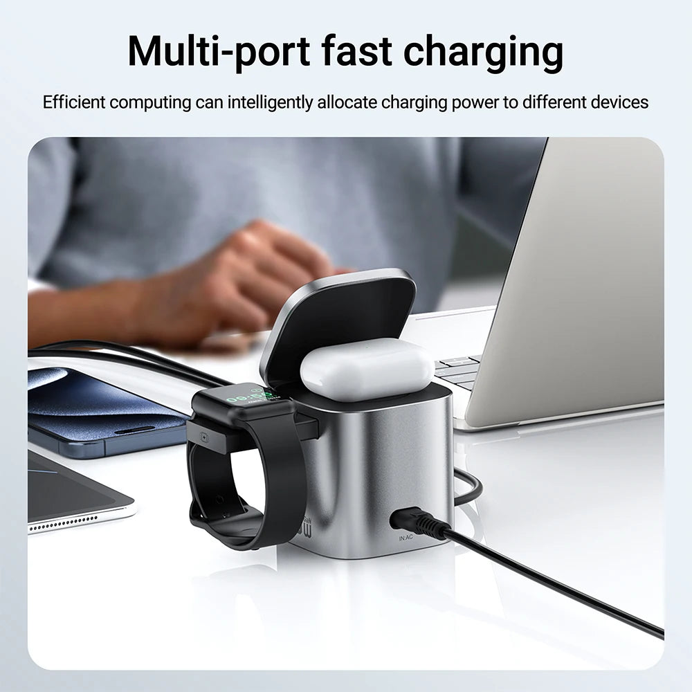 ACEFAST 6 in 1 Multifunction 15W Magnetic Wireless Charging Station For iPhone 16 15 GaN PD65W Charging Cube USB C Fast Charging | 5
