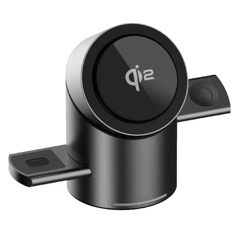 New Truly Qi2 3 In 1 Magnetic Touch Button Wireless Charger For Android iPhone iWatch Airpods Magsafe Fast Charging Dock Station | Color:Dark Grey