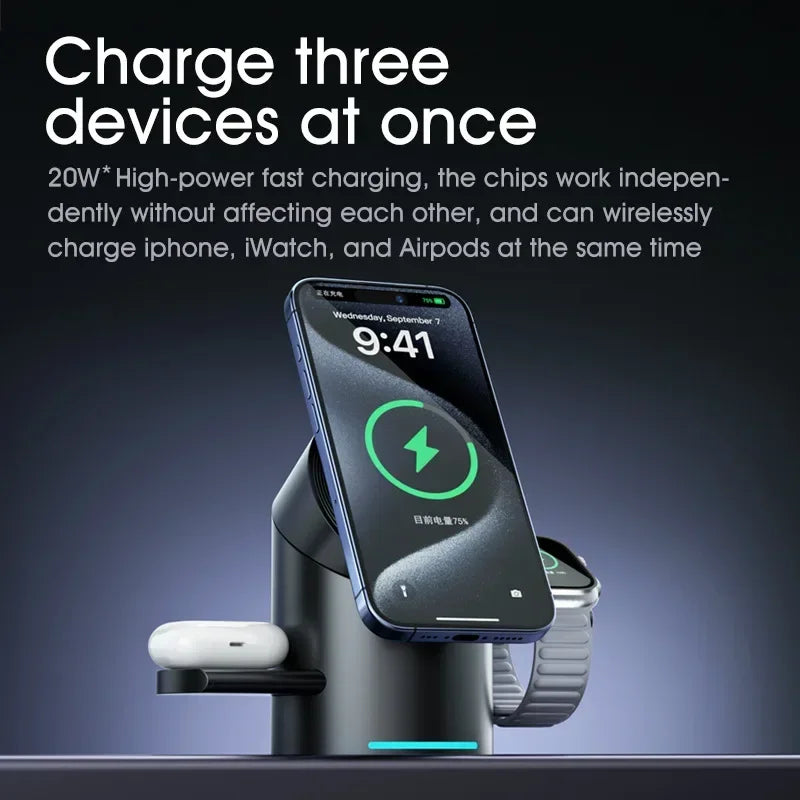 New Truly Qi2 3 In 1 Magnetic Touch Button Wireless Charger For Android iPhone iWatch Airpods Magsafe Fast Charging Dock Station | 1