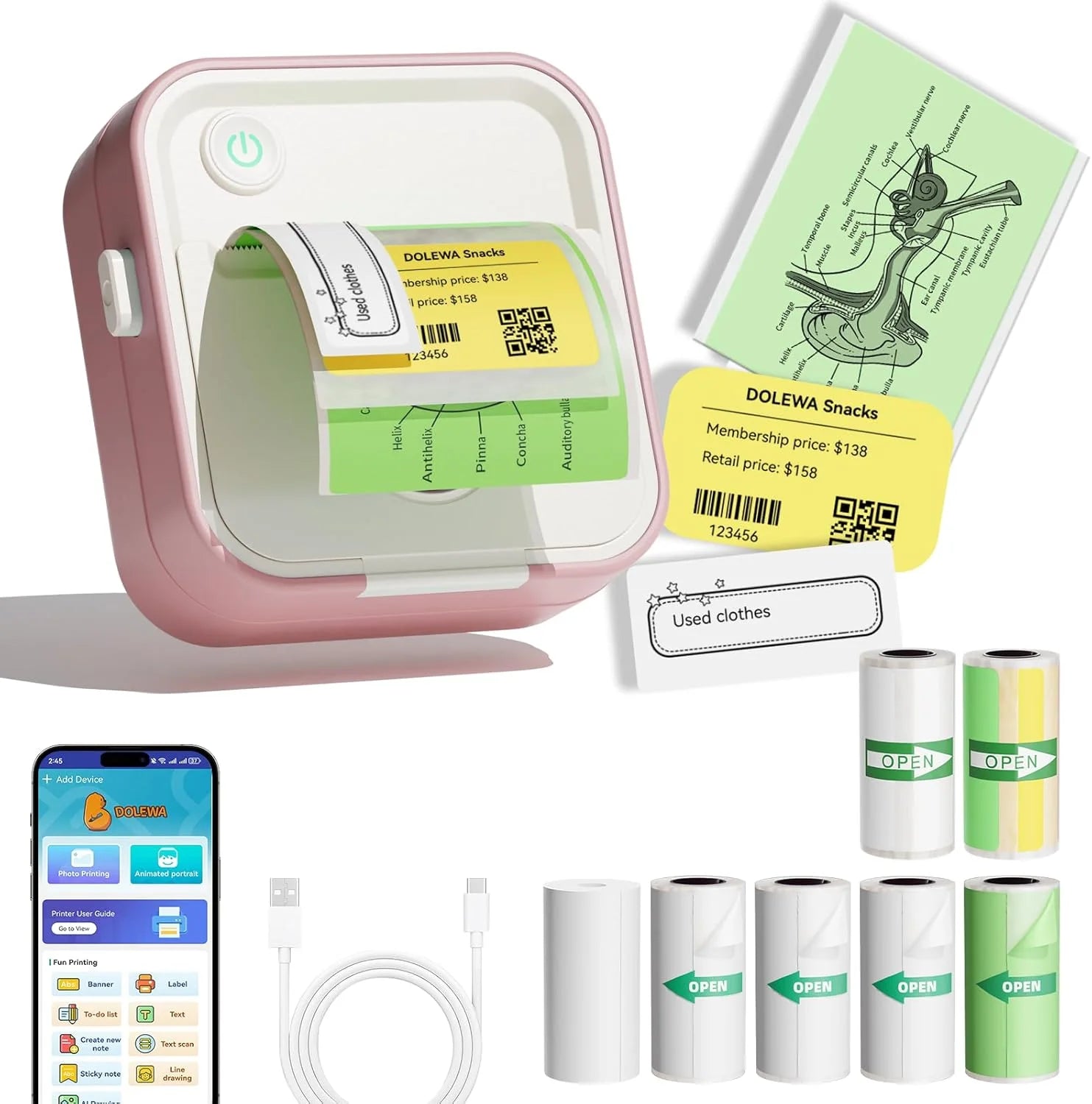 New D5 Label Printer Inkless Thermal Label Maker 12-57mm Paper Adjustable Sticker Pocket Mini Printer for photo | color:Gold