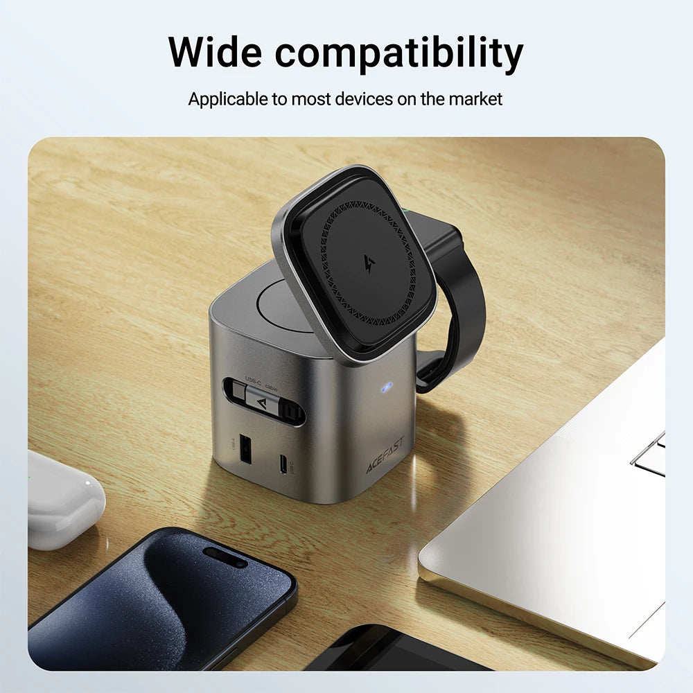 ACEFAST 6 in 1 Multifunction 15W Magnetic Wireless Charging Station For iPhone 16 15 GaN PD65W Charging Cube USB C Fast Charging | 4